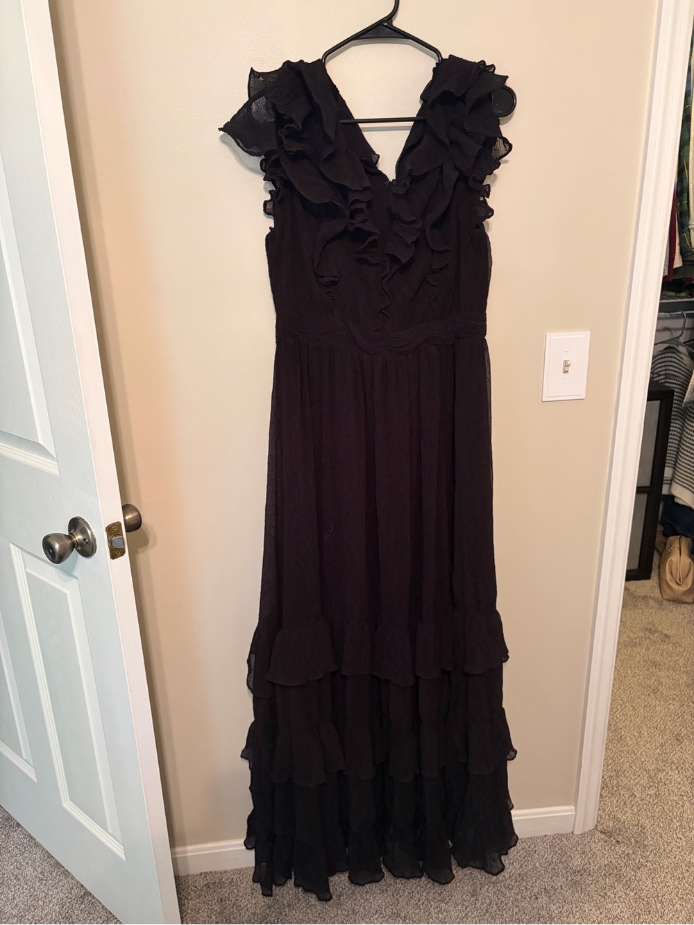 Astr Black Ruffle V-Neck Tiered Maxi Dress